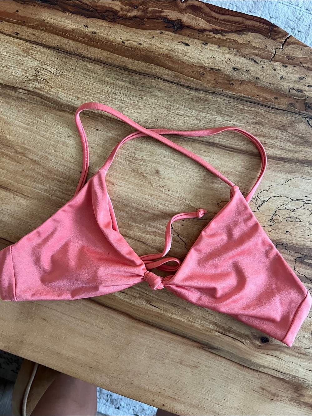 Skatie Coral Triangle Bikini Top with Cross-Back Straps